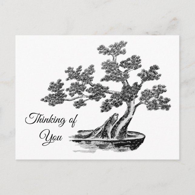 Carte Postale Bonsai - Style chinois - noir et blanc (Devant)