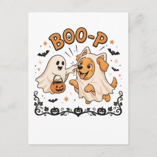 Carte Postale Boo P Fantôme et Chien Design Halloween Joli Fan