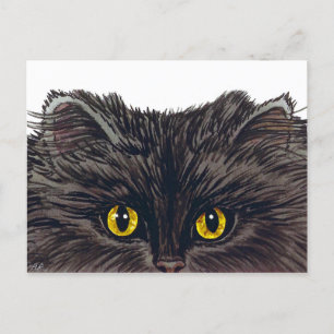 Carte Postale BOO ! Spooky Black Cat from original Watercolor
