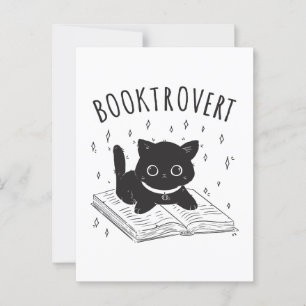 Carte Postale Booktrovert chat avec livre et étoiles
