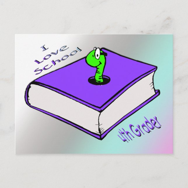 Carte Postale Bookworm 4th Grader - I love School (Devant)