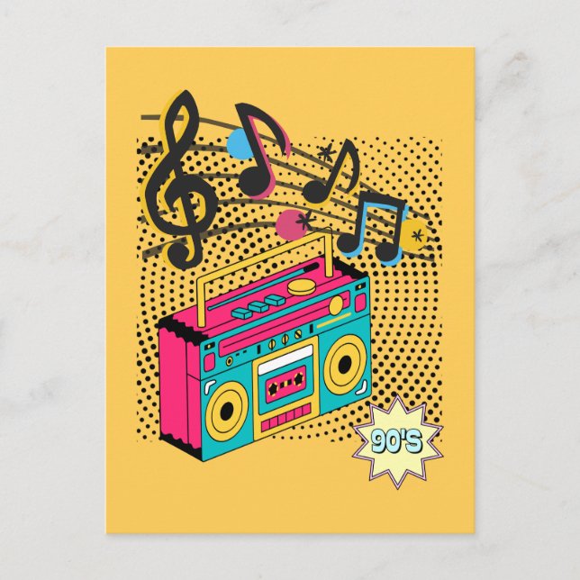 Carte Postale Boombox audio rétro. (Devant)