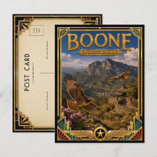 Carte Postale Boone Caroline du Nord Art Déco doré de l'âge d'or