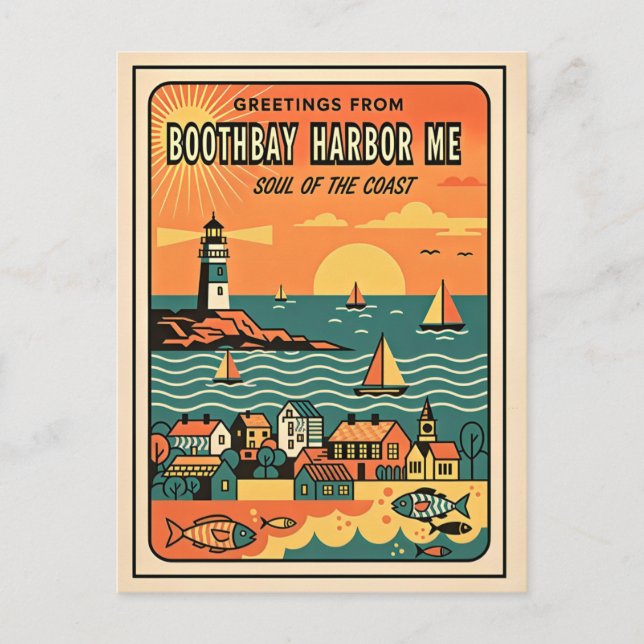 Carte Postale Boothbay Harbor ME Âme Rétro de la Côte (Devant)