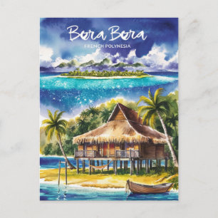 Carte Postale Bora Bora Polynésie Française Aquarelle Peinture