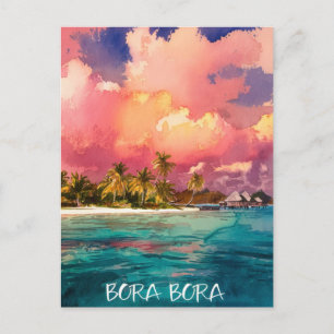 Carte Postale Bora Bora Polynésie Française Aquarelle Peinture
