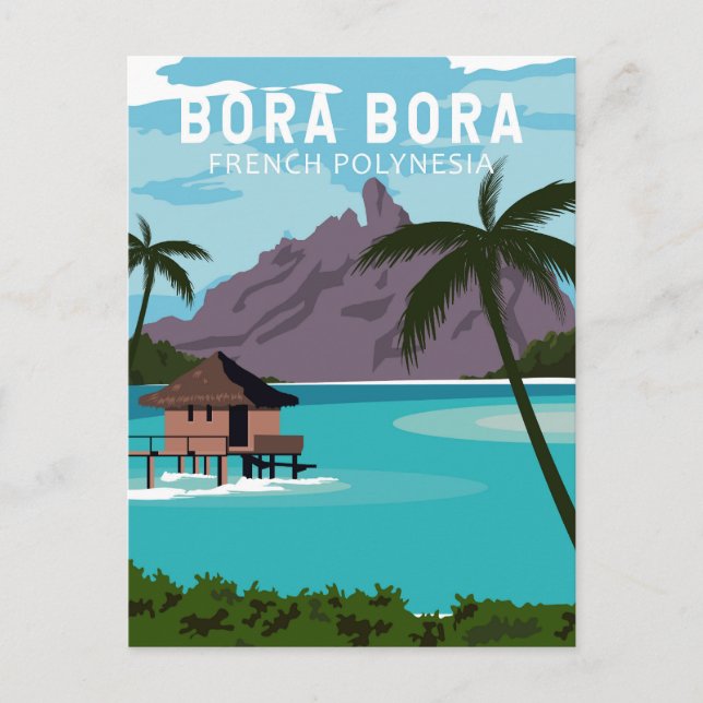 Carte Postale Bora Bora Polynésie Française Voyage Art Vintage (Devant)