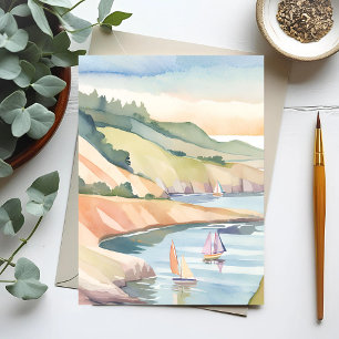 Carte Postale Bord de mer en voile   Aquarelle de l'océan de Rho