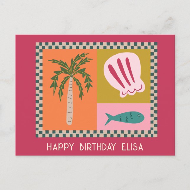 Carte Postale Bord de mer JOYEUX ANNIVERSAIRE Moderne Mignon NOM (Devant)