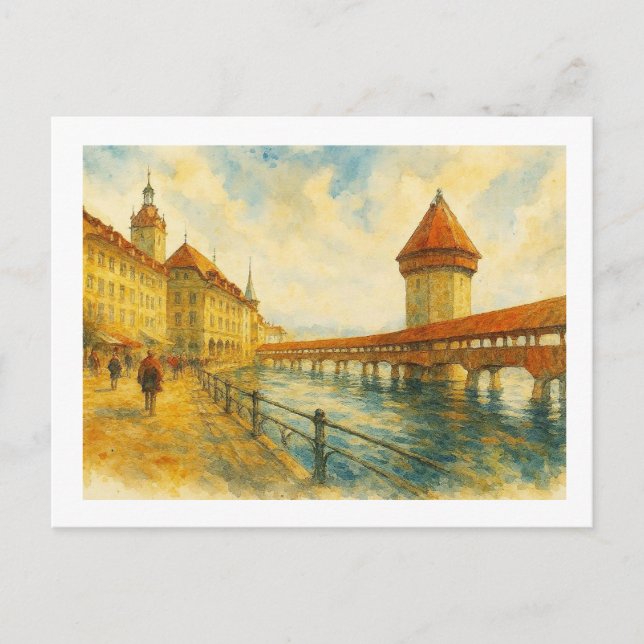 Carte Postale Bord de rivière à Lucerne,  (Devant)