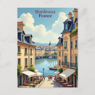 Carte Postale Bordeaux France aquarelle de voyage vintage