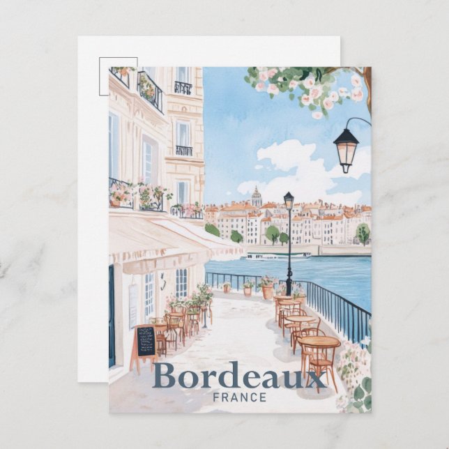 Carte Postale Bordeaux France Aquarelle Peinture Voyage (Devant / Derrière)