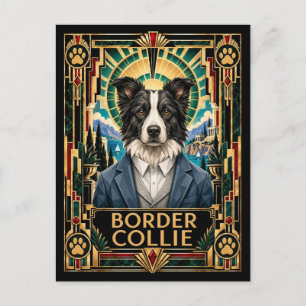 Carte Postale Border Collie, Chien Art Déco