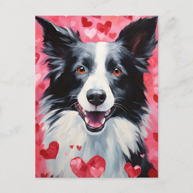 Carte Postale Border Collie Saint-Valentin (Devant)