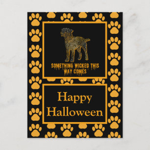 Carte Postale Bordure Chien Terrier Silhouette Halloween Orange