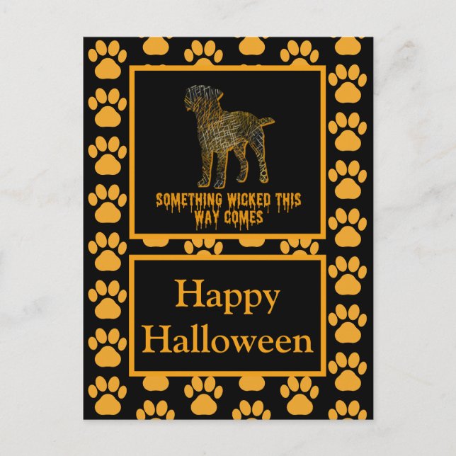 Carte Postale Bordure Chien Terrier Silhouette Halloween Orange (Devant)