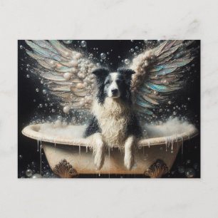 Carte Postale Bordure Collie Angel dans le bain de bulle