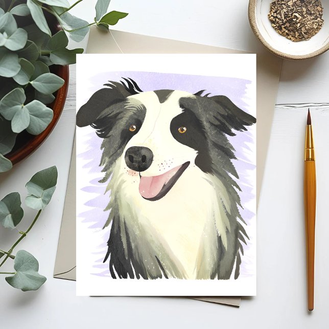 Carte Postale Bordure Collie | Belle aquarelle de chien pour ani (Créateur téléchargé)