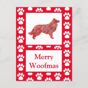 Carte Postale Bordure Collie Chien Silhouette Rouge Joyeux Noël
