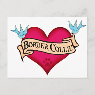 Carte Postale Bordure Collie Coeur de tatouage