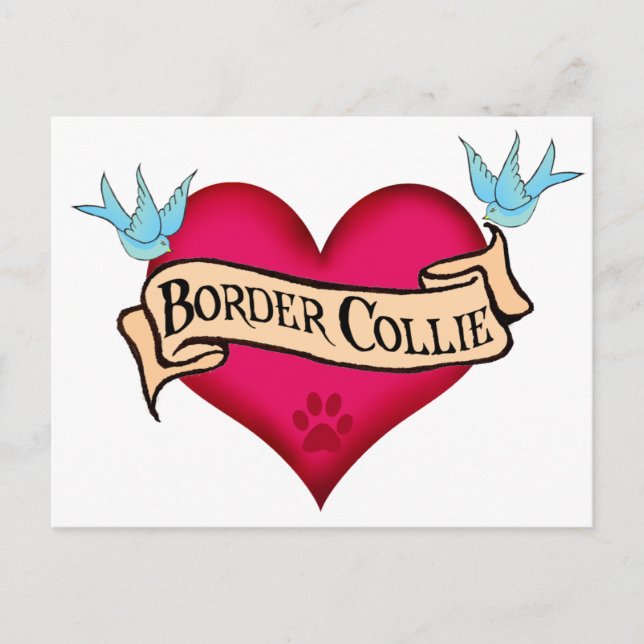 Carte Postale Bordure Collie Coeur de tatouage (Devant)