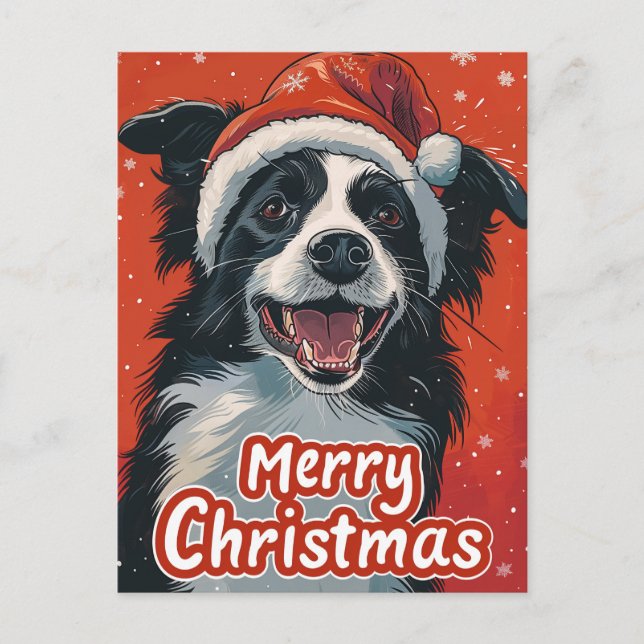 Carte Postale Bordure Collie Joyeux Noël (Devant)