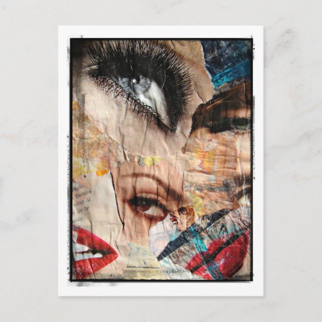 Carte Postale Bordure de collage des yeux et des lèvres (Devant)