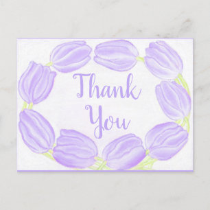 Carte Postale Bordure de tulipes violettes ~Carte de remerciemen