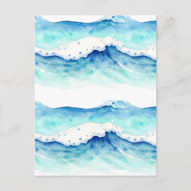 Carte Postale Bordure de vagues océaniques à l'aquarelle (Devant)