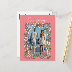 Carte Postale Bordure des oiseaux Fleurs sauvages de corail Enre