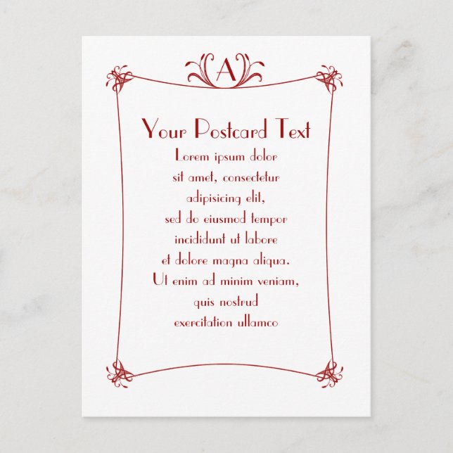 Carte Postale Bordure Elégante Personnalisable Avec Monogramme (Devant)