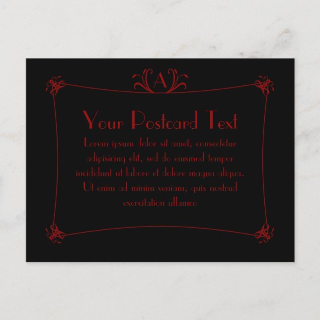 Carte Postale Bordure Elégante Personnalisable Avec Monogramme (Devant)