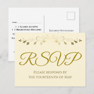 Carte Postale Bordure en filigrane doré Élégant carton de répons