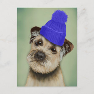 Carte Postale Bordure Terrier avec Casquette Bobble Bleu