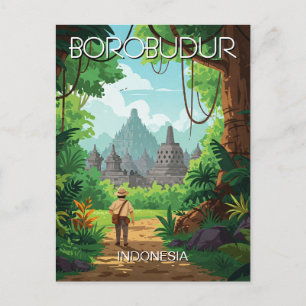 Carte Postale Borobudur Indonésie unesco Vintage Retro Voyage