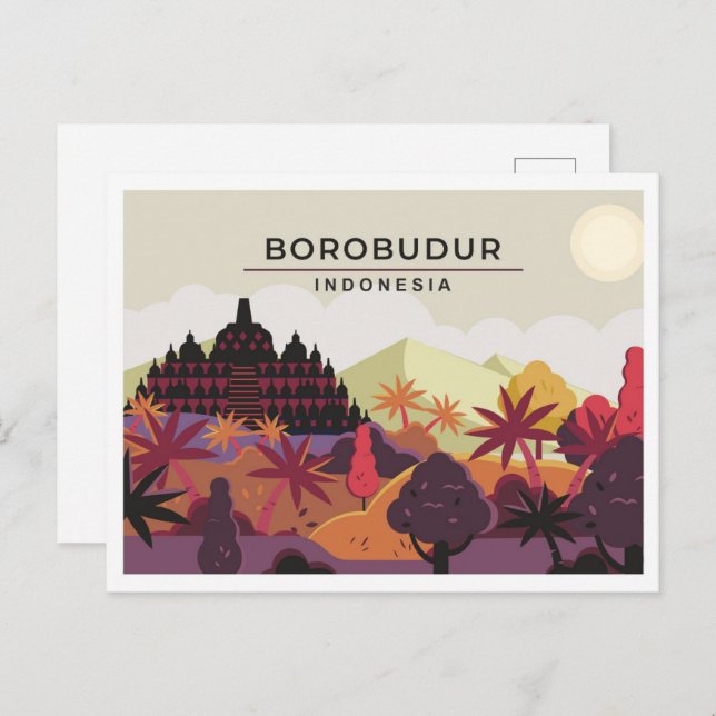 Carte Postale Borobudur Magelang Indonésie illustration voyage (Devant / Derrière)
