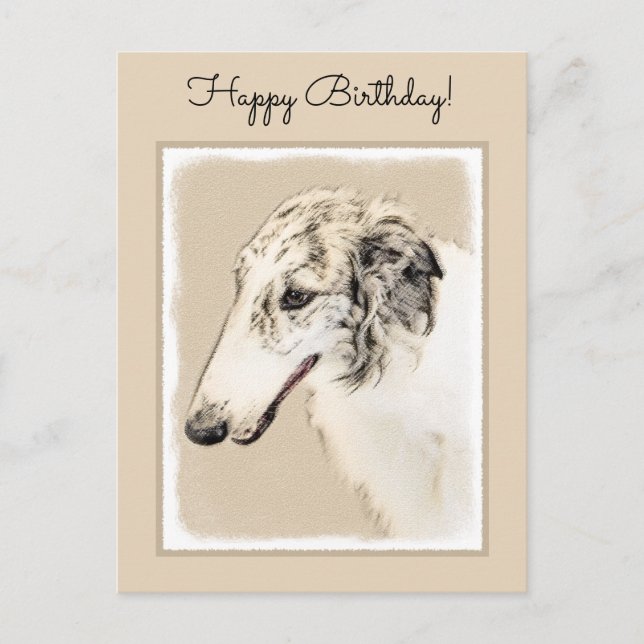 Carte Postale Borzoi (Argent Brindle) Peinture Chien Art origina (Devant)