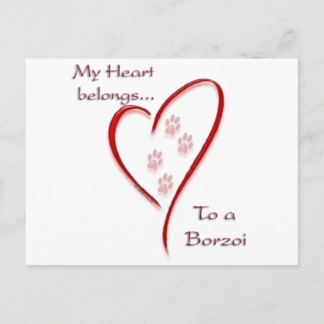 Carte Postale Borzoi Coeur Appartient (Devant)