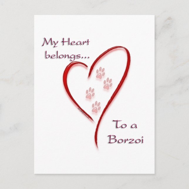 Carte Postale Borzoi Coeur Appartient (Devant)