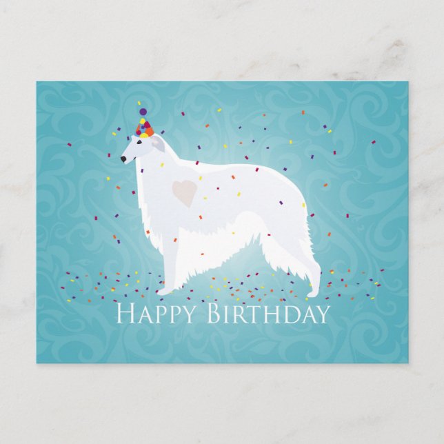 Carte Postale Borzoi Joyeux Design d'anniversaire (Devant)