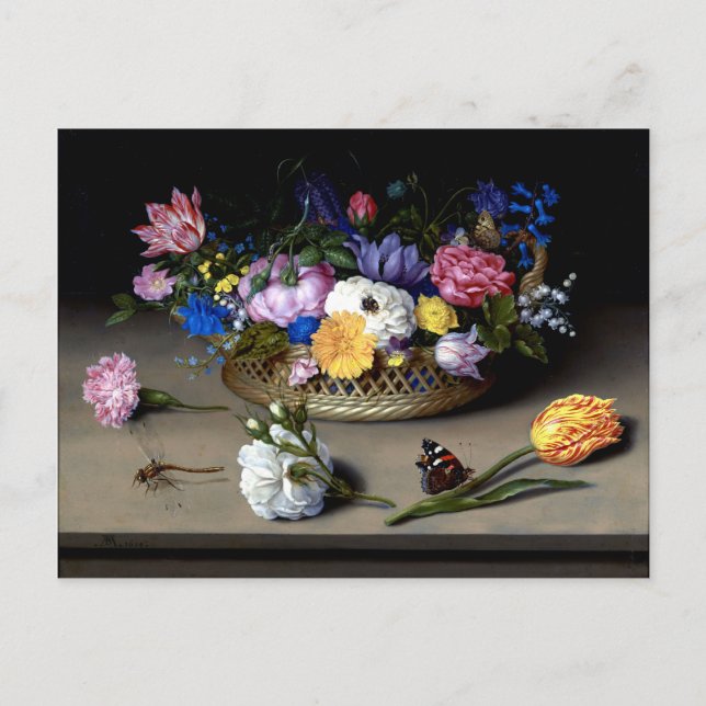 Carte Postale Bosschaert Fleur morte vie Insecte l'art néerlanda (Devant)