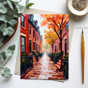 Carte Postale Boston Automne Aquarelle Beacon Hill Massachusetts