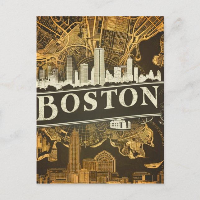 Carte Postale Boston, Boston Massachusetts City Skyline avec car (Devant)