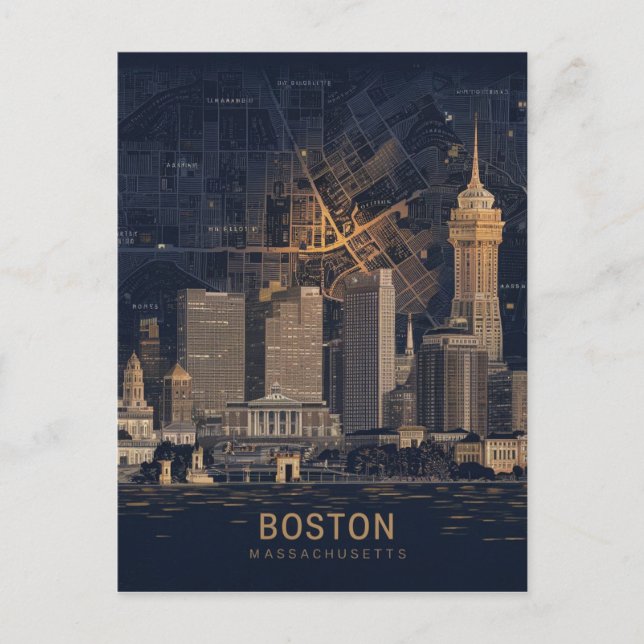 Carte Postale Boston, Boston Massachusetts City Skyline avec car (Devant)