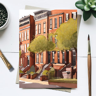 Carte Postale Boston Brownstones   Rue Beacon Aquarelle