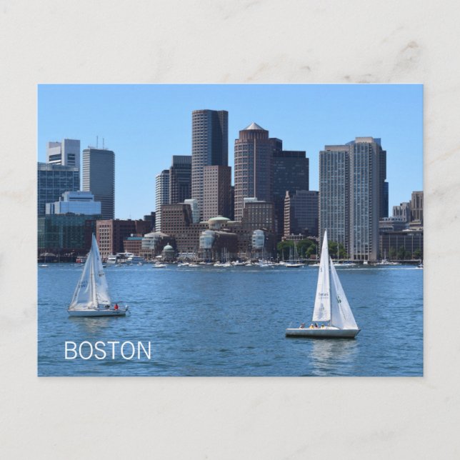 Carte Postale Boston City Skyline Voiliers Bateaux de Port Voyag (Devant)