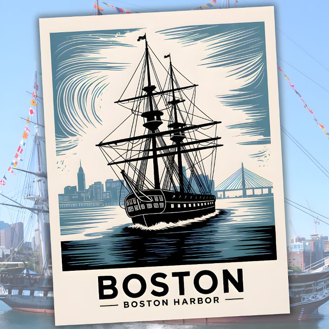 Carte Postale Boston Harbour New England Retro Coastal Nautical (Boston Harbor New England Retro Coastal Nautical Postcard)