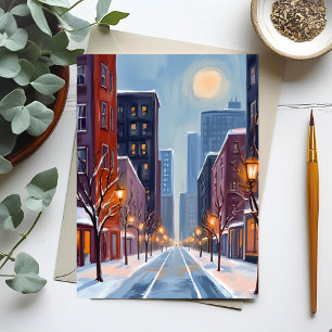 Carte Postale Boston Hiver   Massachusetts Ville Aquarelle
