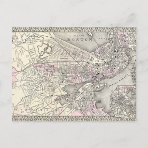 Carte postale Boston Map 1879