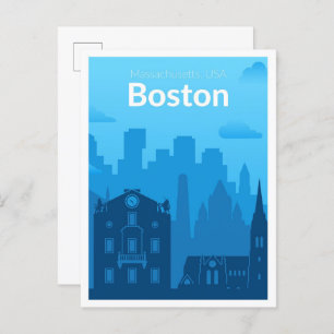 Carte Postale Boston Massachuset USA Illustration Vintage voyage